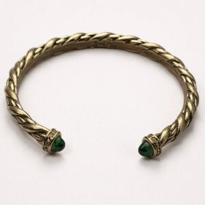 Twisted Cable Cuff Bracelet w/ Gemstone End Caps – Silver Tone Vintage